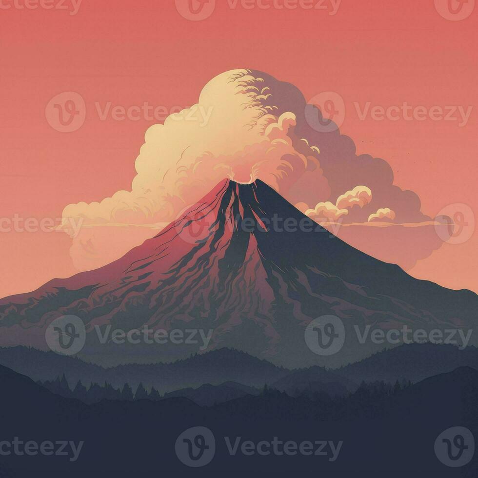 Illustration of beautiful dark mountain landscape with fog and forest. sunrise and sunset in mountains. Silhouette mountain, AI Generated photo