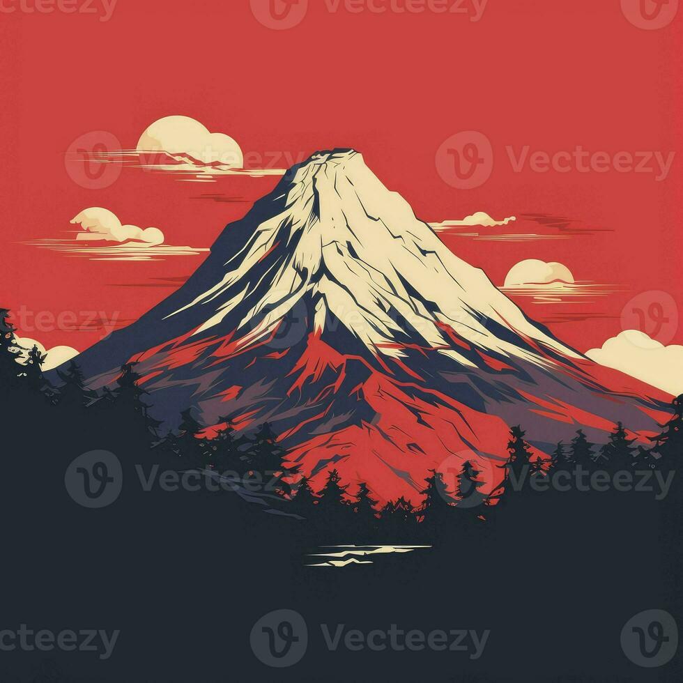 Illustration of beautiful dark mountain landscape with fog and forest. sunrise and sunset in mountains. Silhouette mountain, AI Generated photo