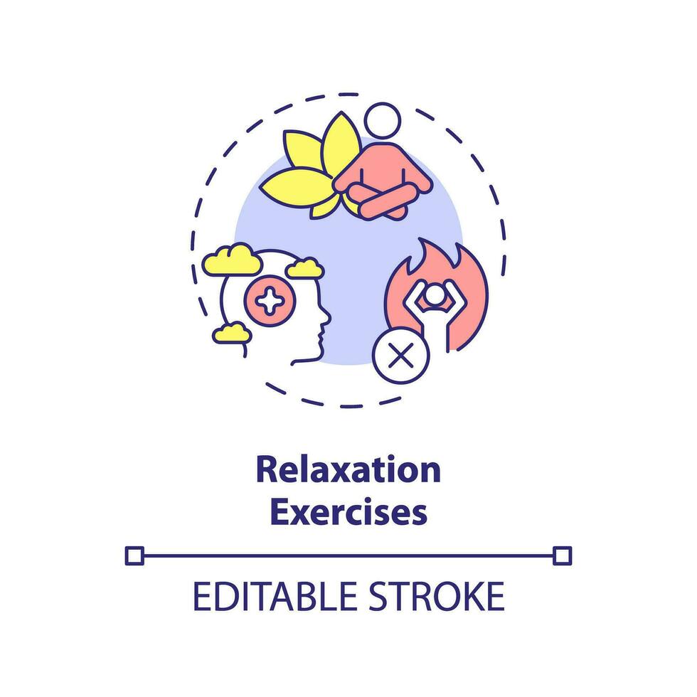 2D editable relaxation exercises thin line icon concept, isolated vector, multicolor illustration representing behavioral therapy. vector
