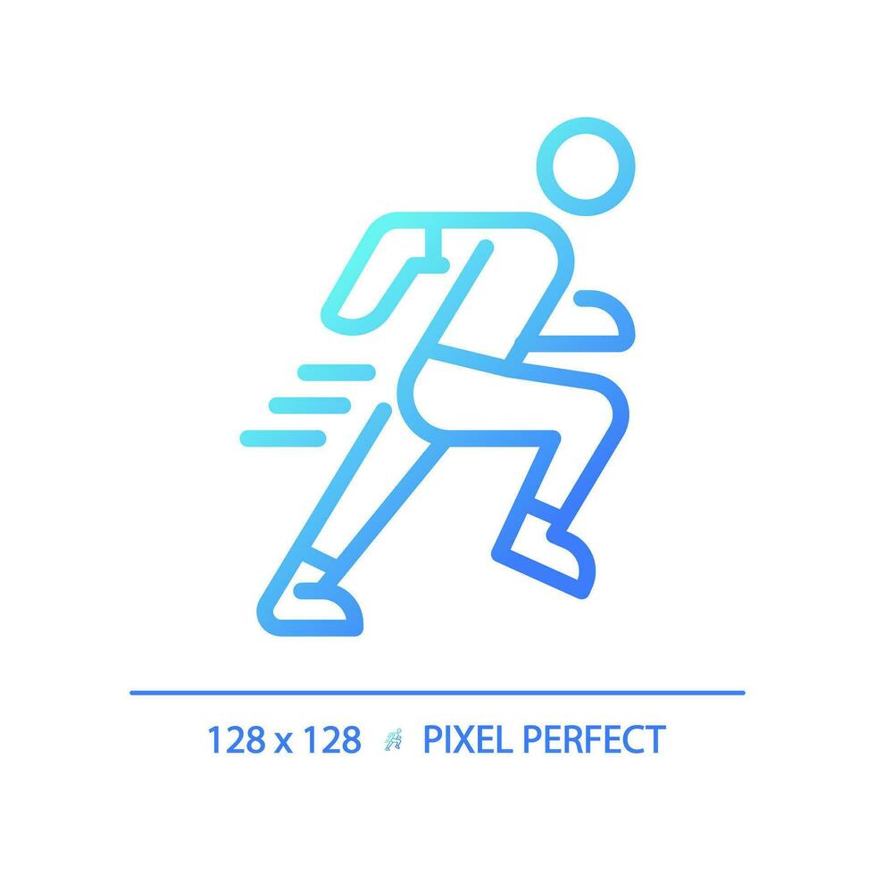 2D pixel perfect blue gradient running icon, isolated vector, thin line illustration. vector