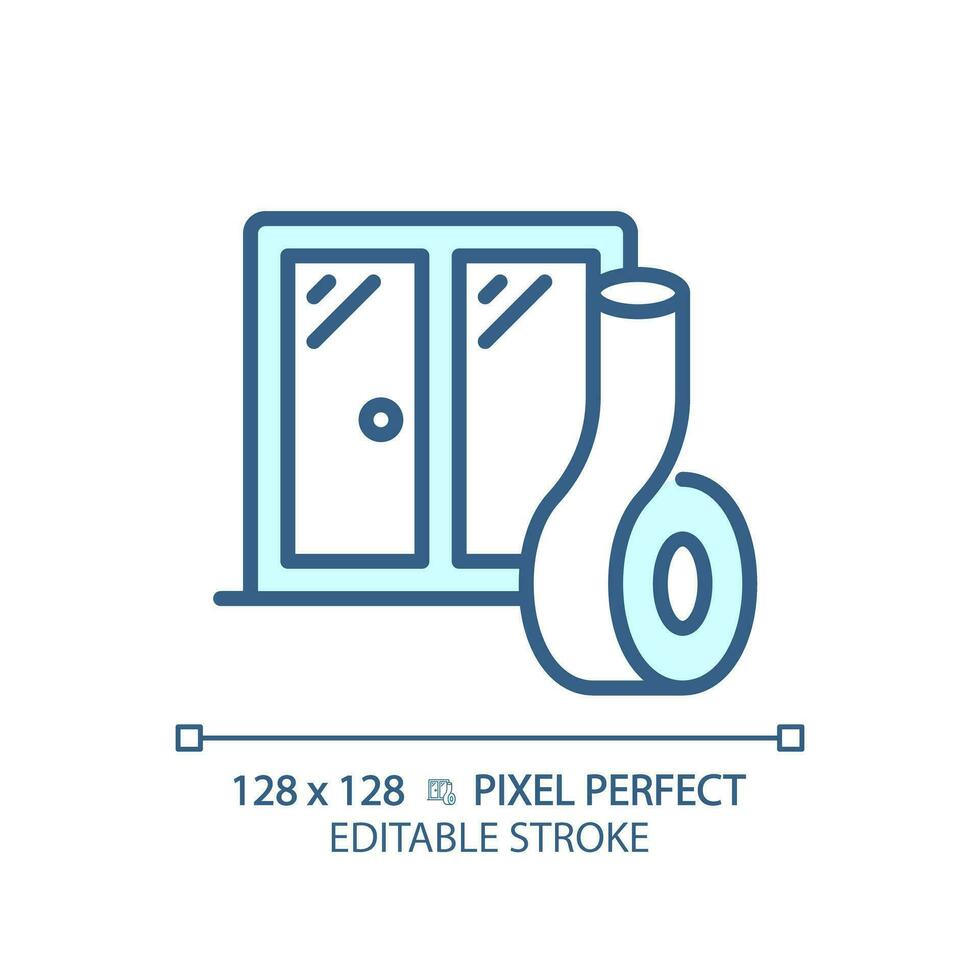 2D pixel perfect editable soundproof windows blue icon, isolated vector, soundproofing thin line illustration. vector