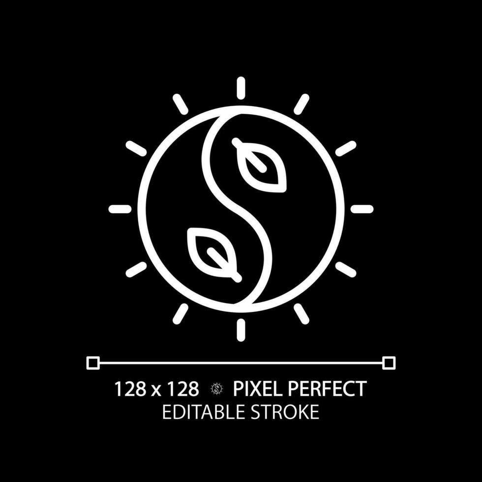 2D pixel perfect editable white yin and yang icon, isolated vector, meditation thin line illustration. vector