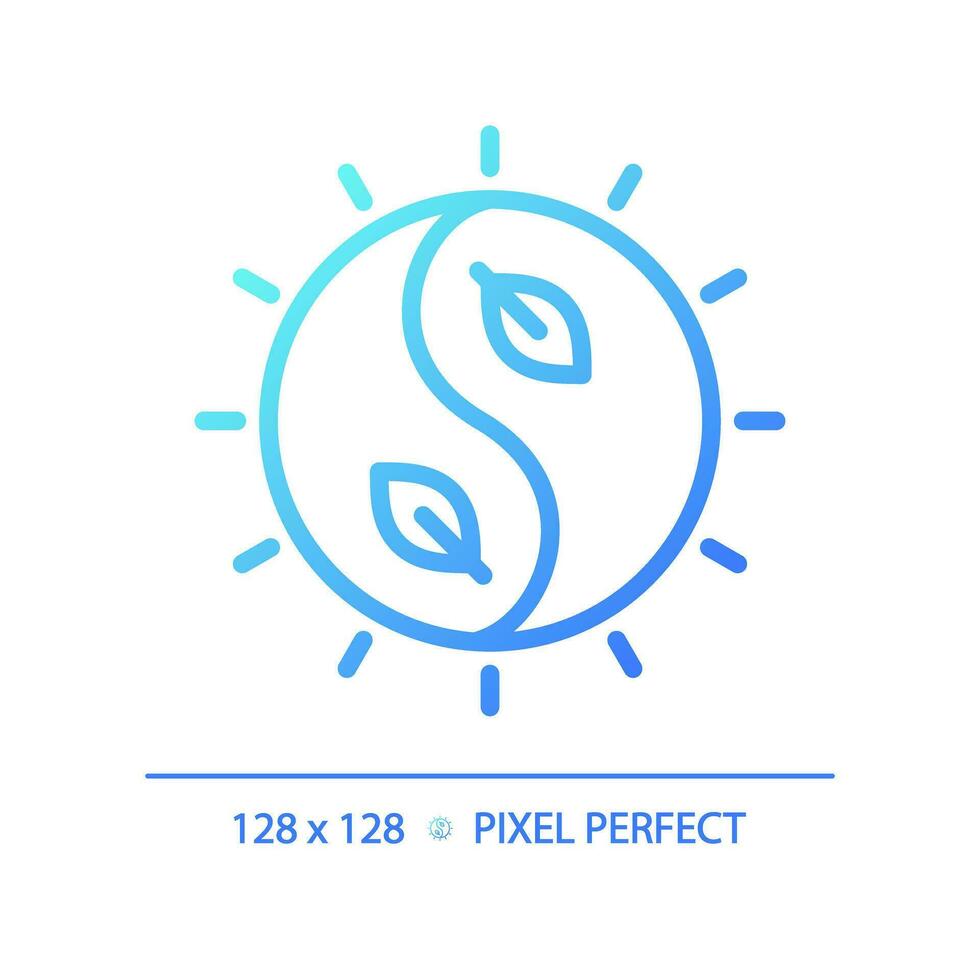 2D pixel perfect blue gradient yin and yang icon, isolated vector, meditation thin line illustration. vector