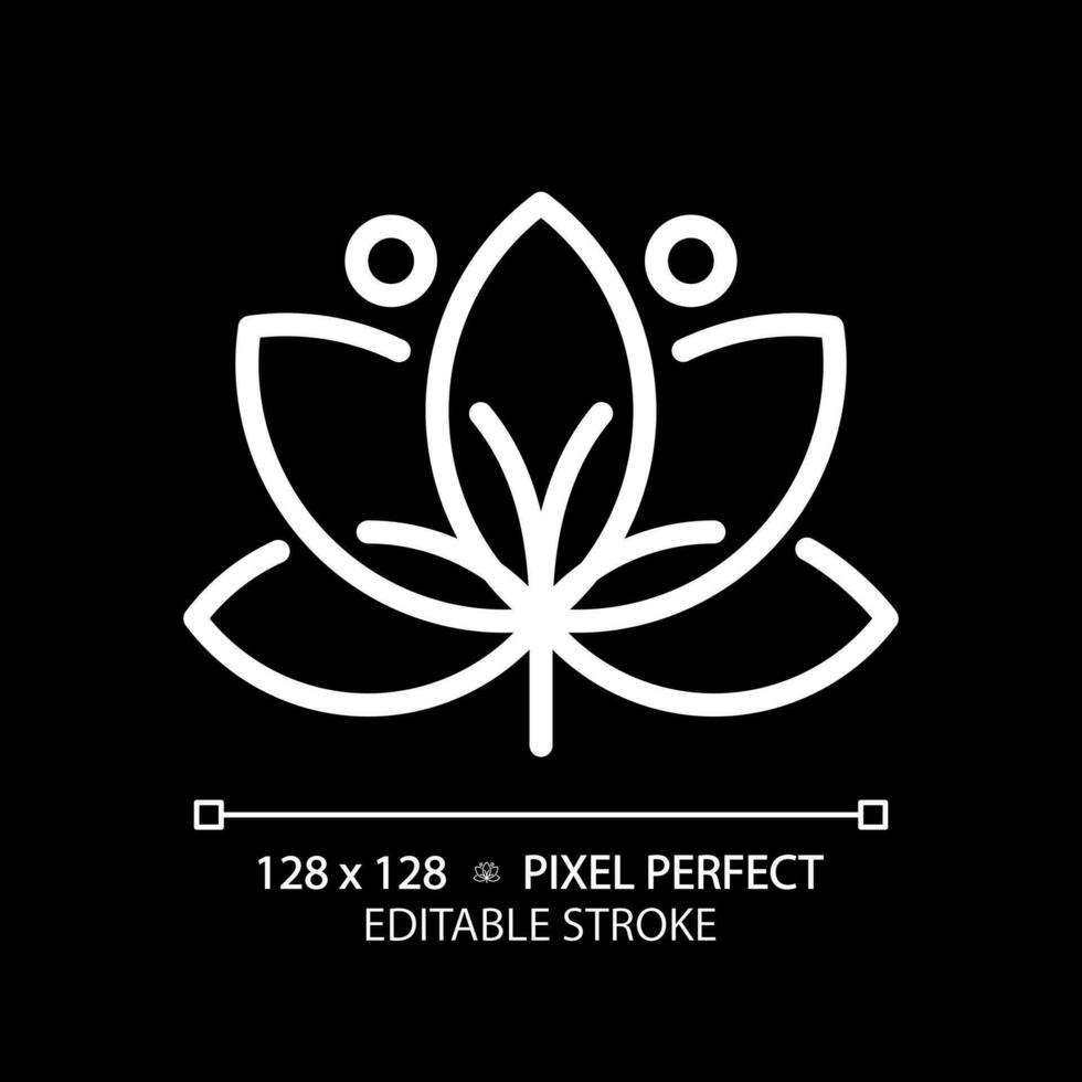 2d píxel Perfecto editable blanco loto icono, aislado vector, meditación Delgado línea ilustración. vector
