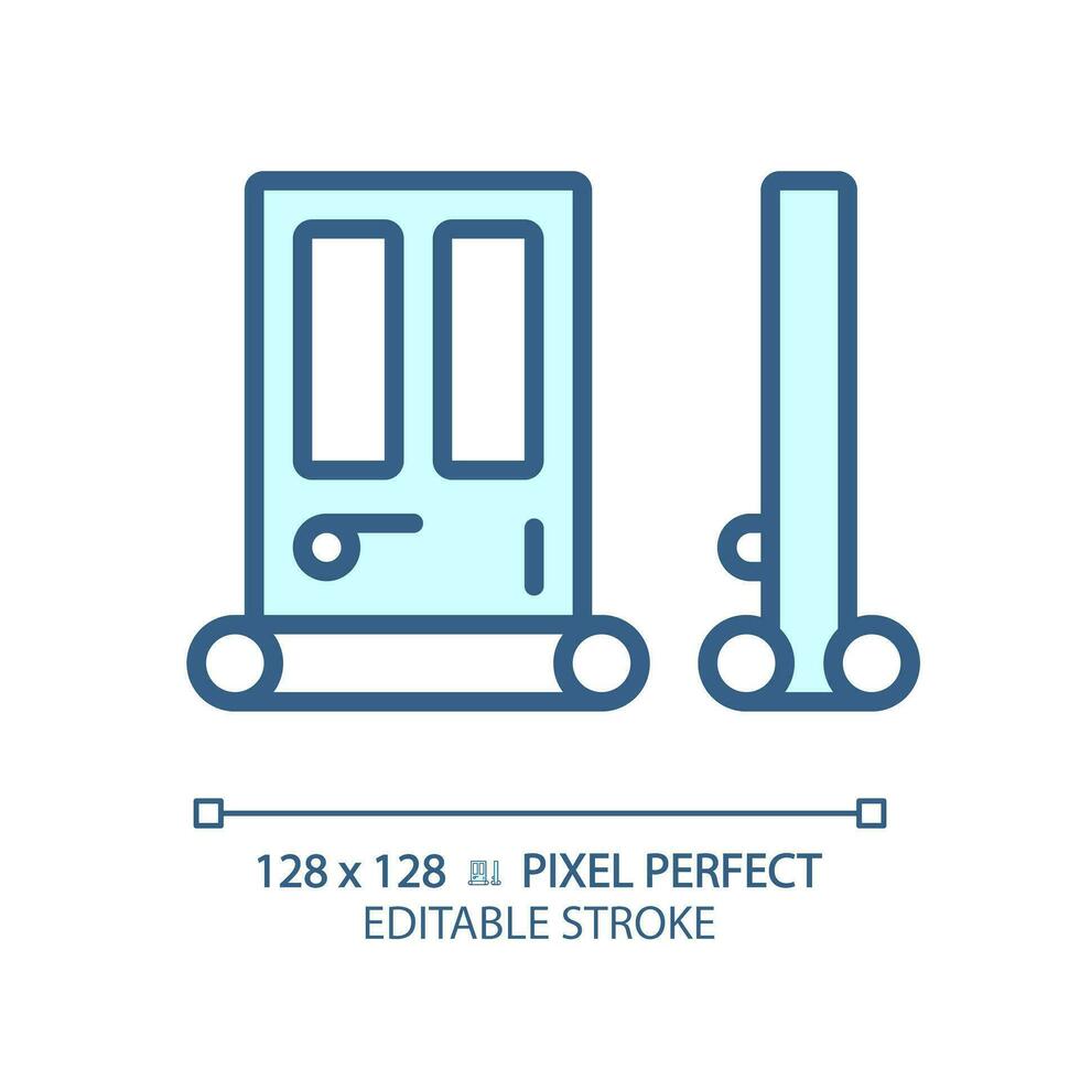 2d píxel Perfecto editable puerta sello azul icono, aislado vector, insonorización Delgado línea ilustración. vector