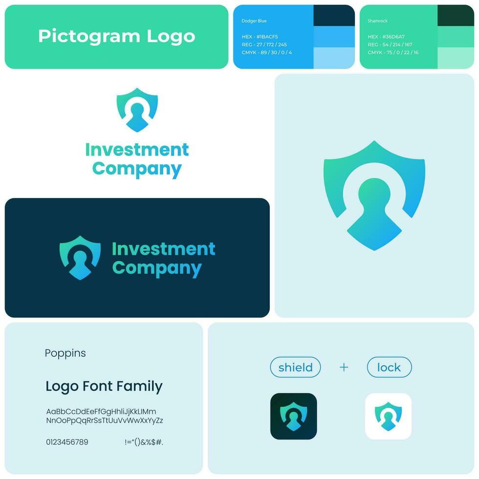 Investment company gradient glyph business logo. Brand name. Fin tech startup. Shield with lock. Design element. Visual identity. Suitable for business consultant, trading platform vector