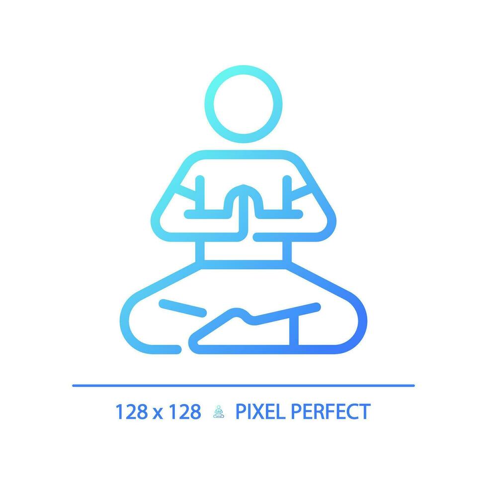 2D pixel perfect blue gradient prayer pose icon, isolated vector, meditation thin line illustration. vector