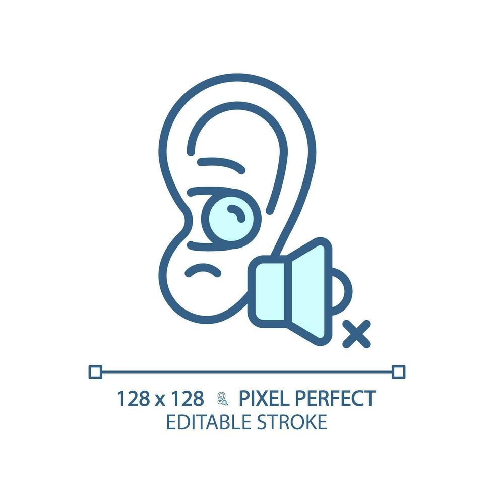 2D pixel perfect editable earplug blue icon, isolated vector, soundproofing thin line illustration. vector