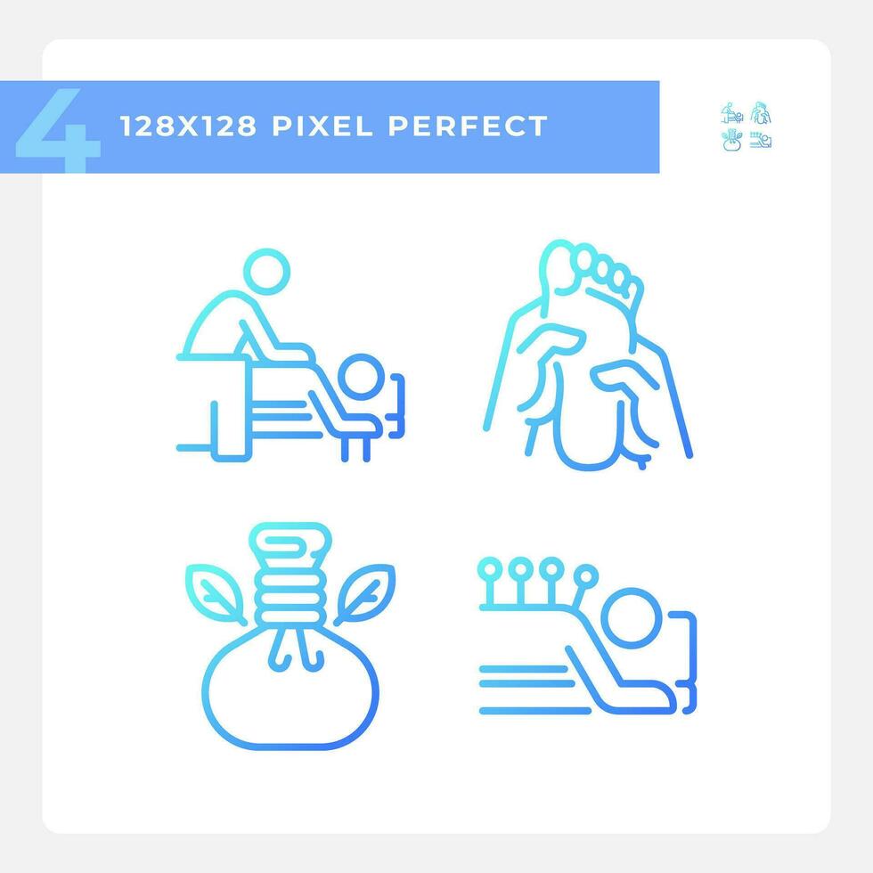 Pixel perfect gradient icons set representing wellness, blue thin line illustration. vector