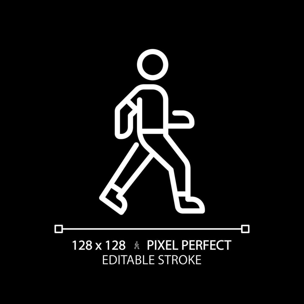 2D pixel perfect editable white walking icon, isolated vector, thin line illustration. vector