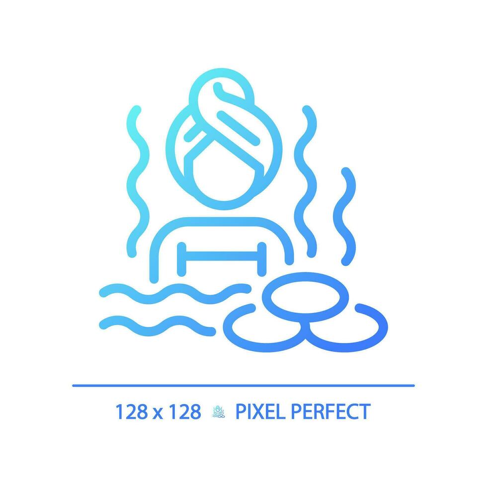 2D pixel perfect blue gradient hot water bath icon, isolated vector, meditation thin line illustration. vector