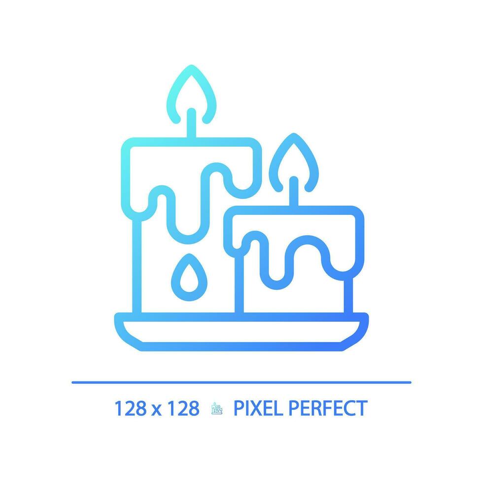 2D pixel perfect blue gradient candles icon, isolated vector, meditation thin line illustration. vector
