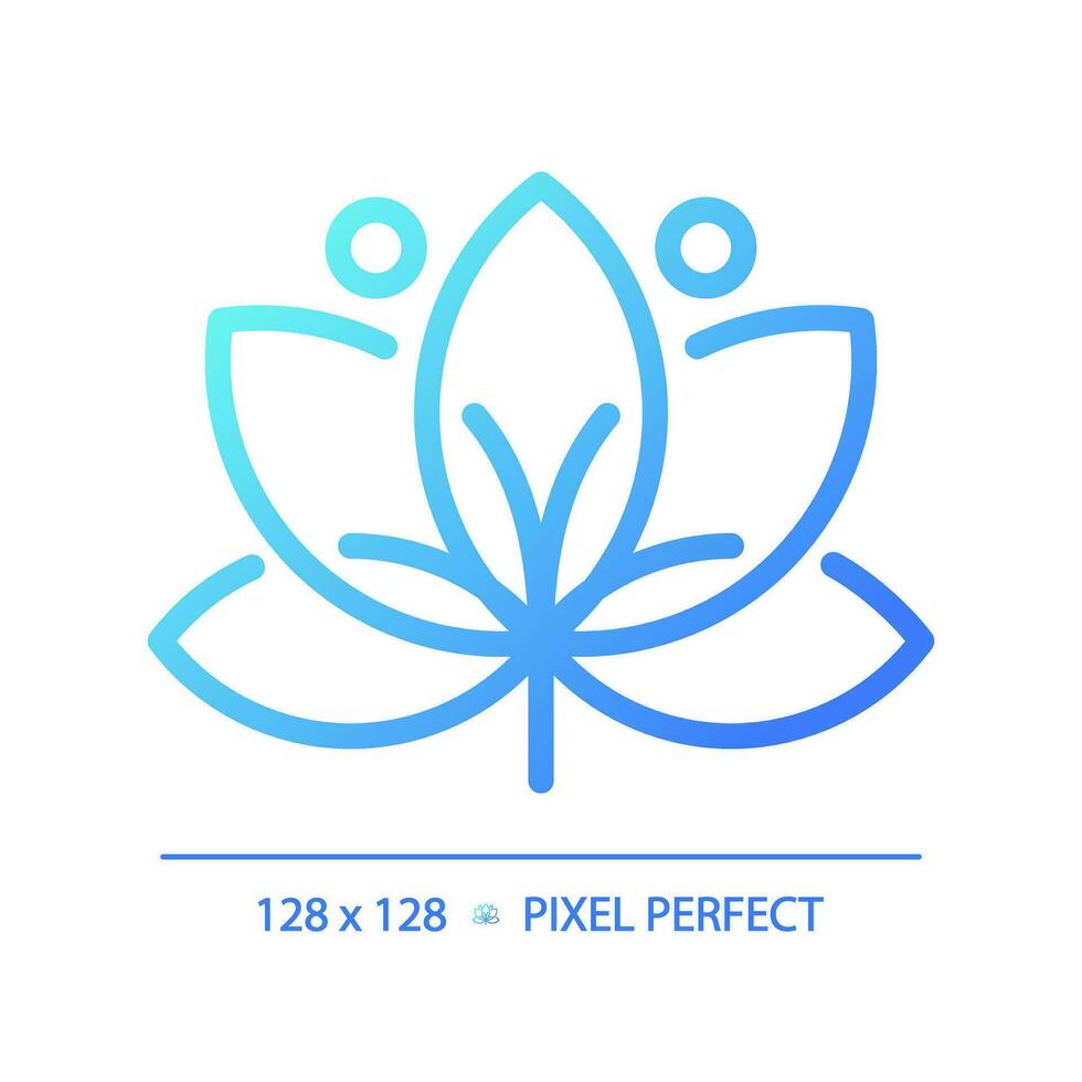 2D pixel perfect blue gradient lotus icon, isolated vector, meditation thin line illustration. vector