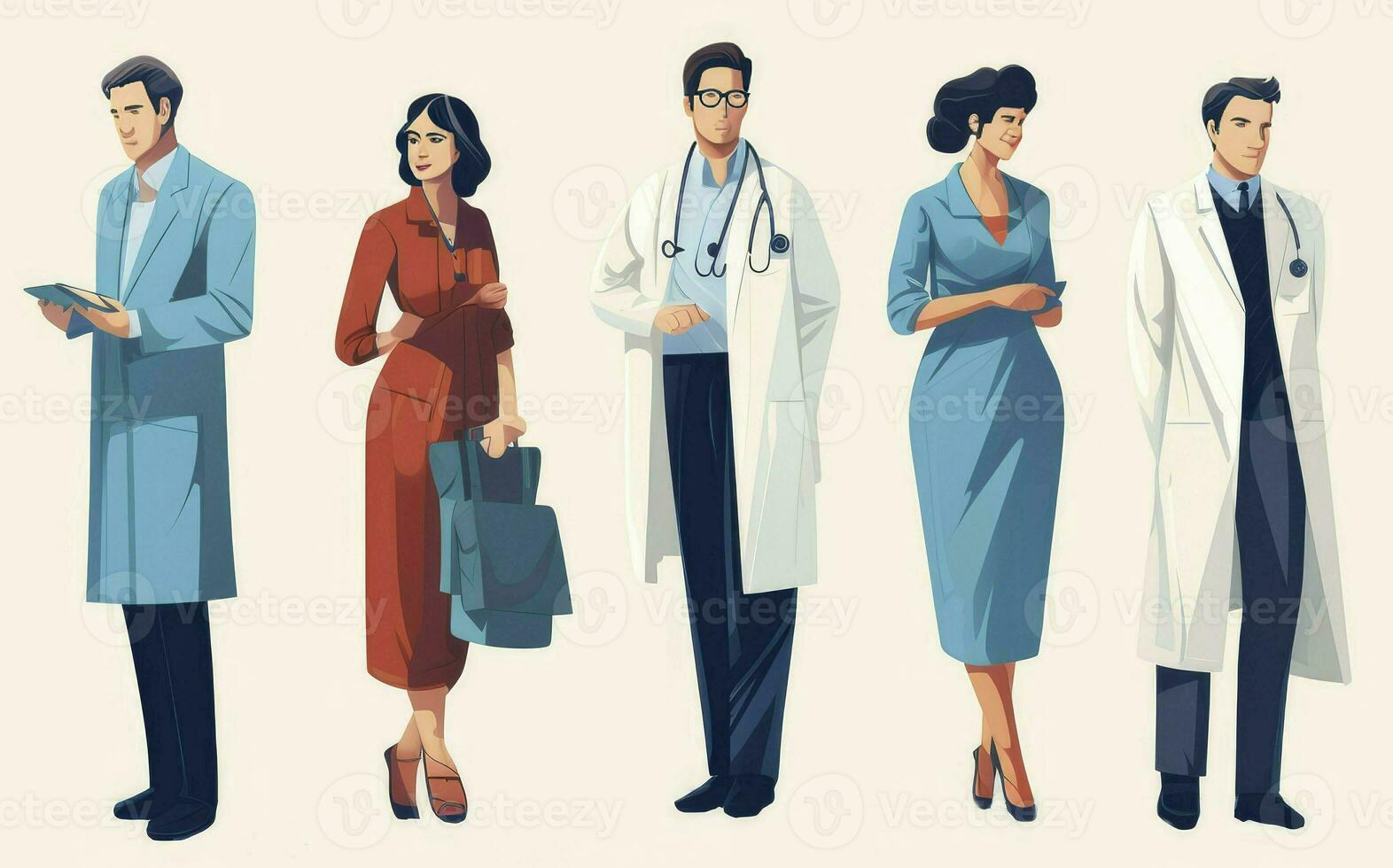 Team of medical workers. Hospital staff. Medical concept. Cartoon. Sketch illustration. photo