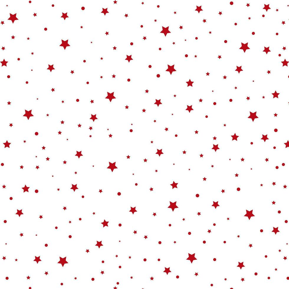 Red stars and point seamless pattern. Isolated on white. Christmas and New Year concept, Birthday. Vector illustration