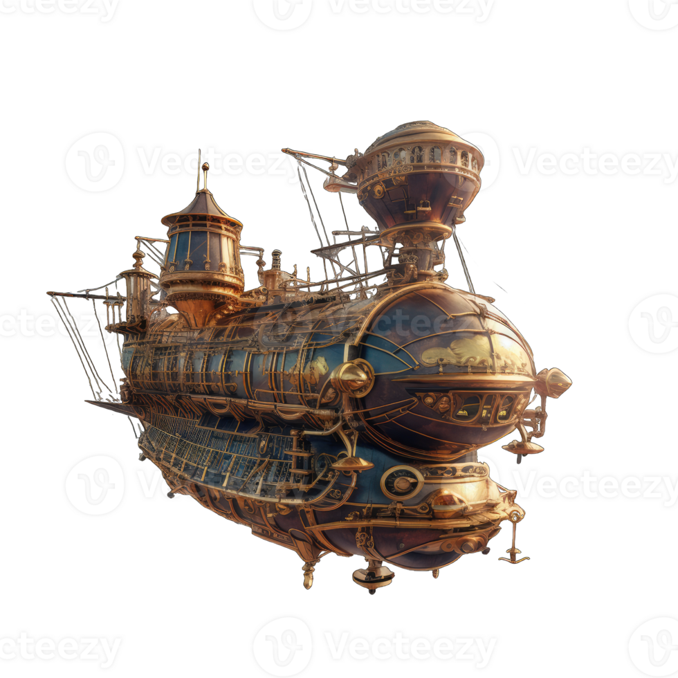 Vintage steampunk airship - 3D illustration png