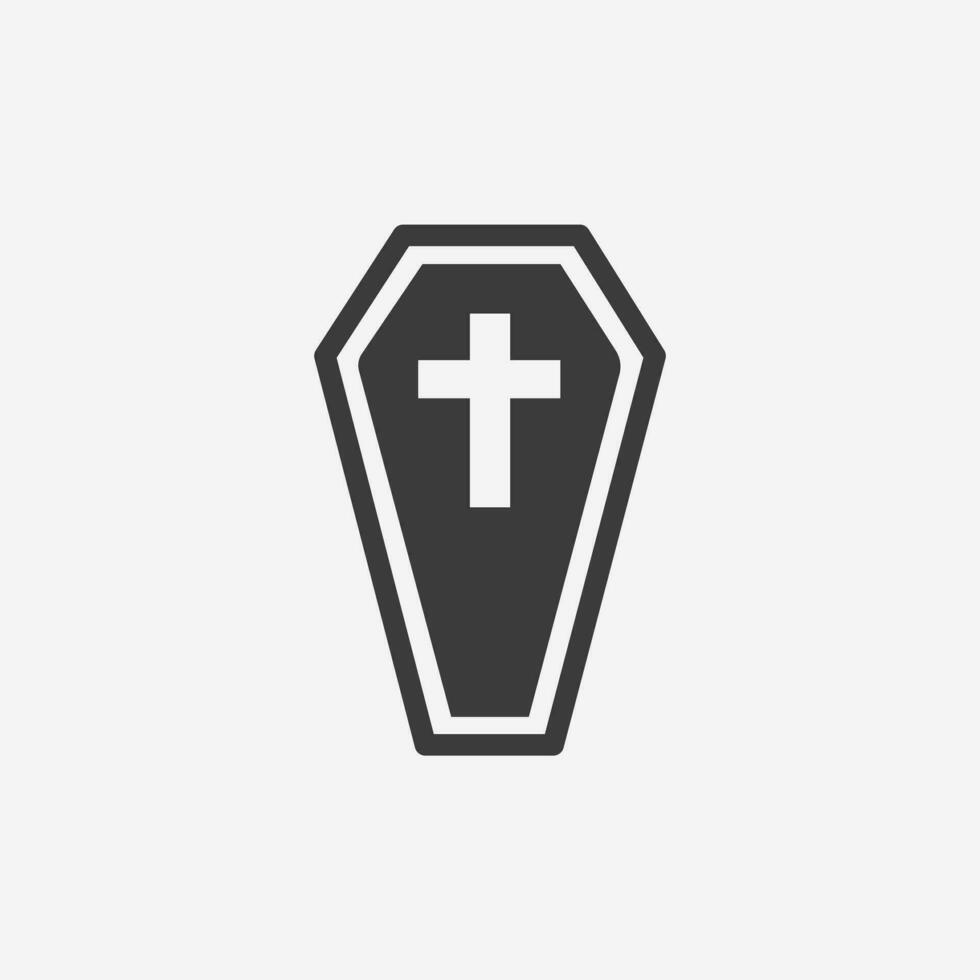 Coffin, Rip grave icon vector isolated. tombstone, funeral, graveyard, cross, gravestone symbol