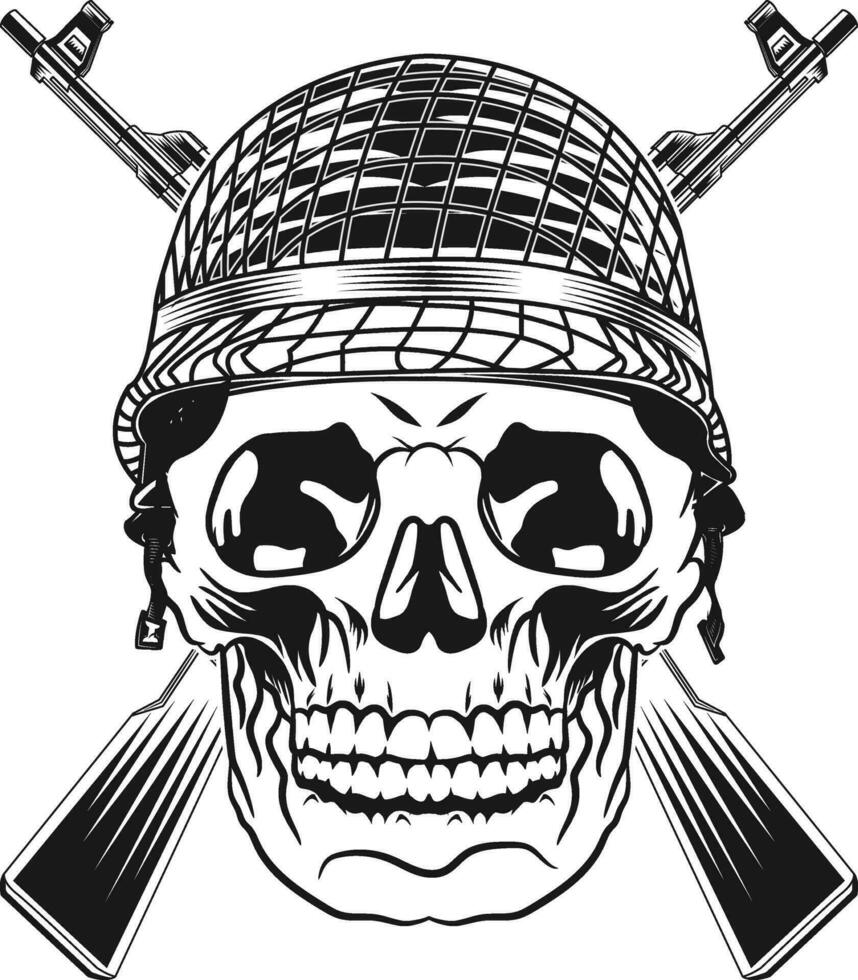 skull in soldier helmet with gun vector illustration