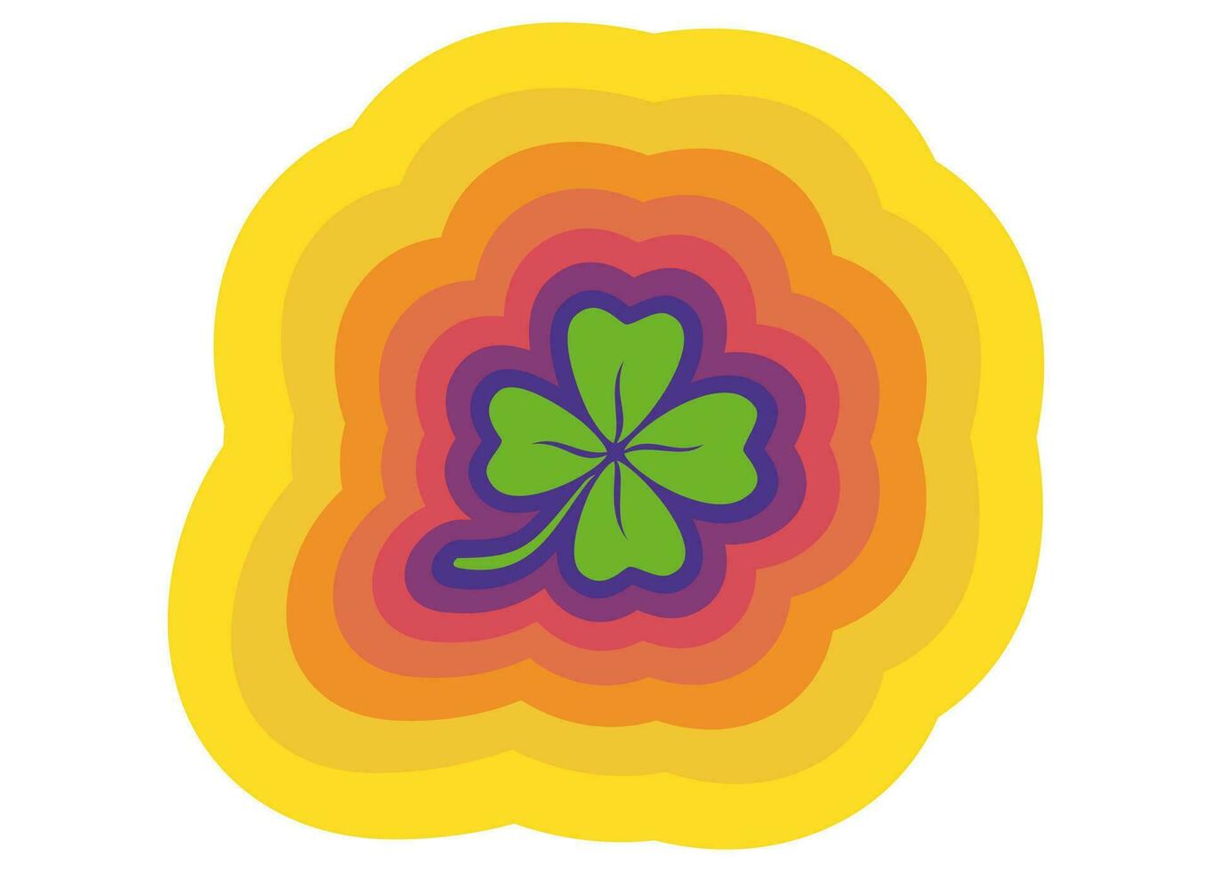 Vector vintage poster with lucky clover. Vector illustration of a lucky four leaf clover with rainbow lines in retro style.