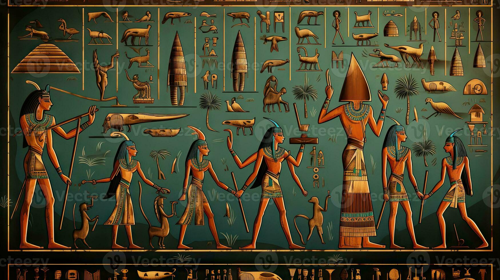 Egyptian hieroglyphs and ancient gods. Vector illustration. photo