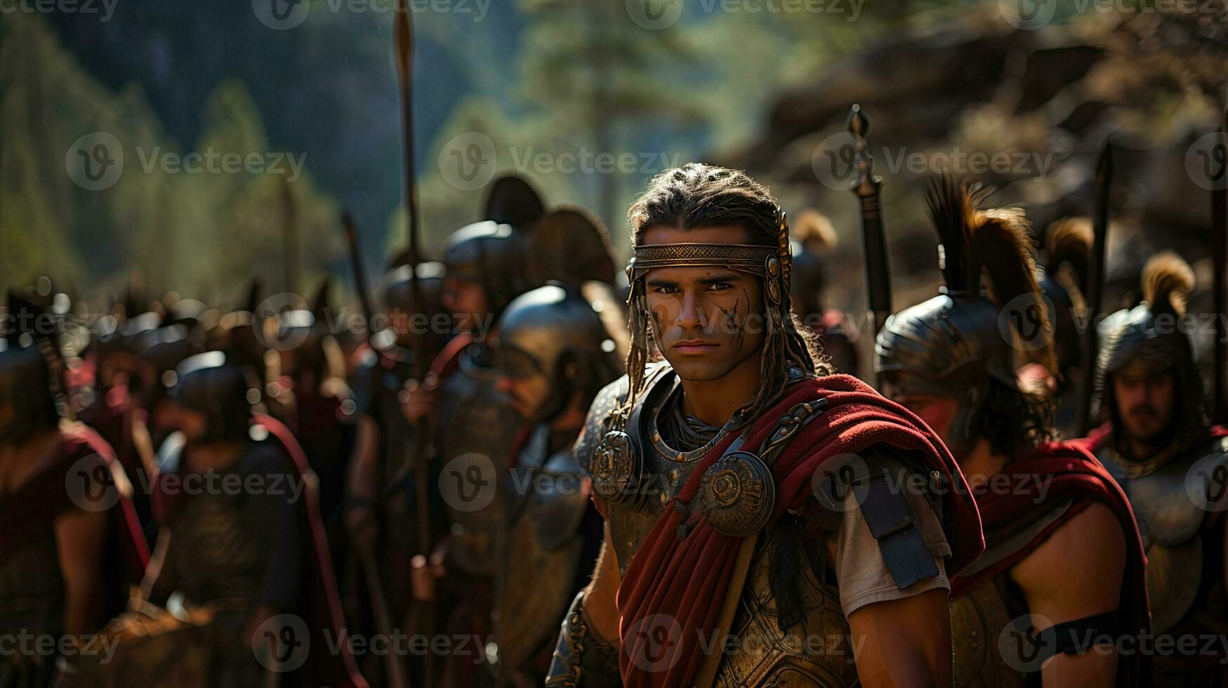 Roman soldiers fight against Gaul soldiers in ancient time. photo