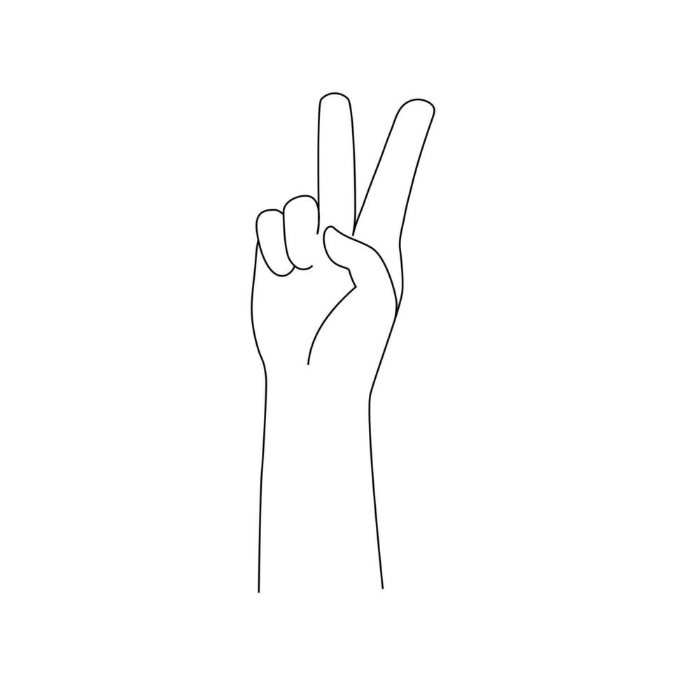 Isolated Hand two fingers up gesture. Vector illustration black and white. Hand shows number two.