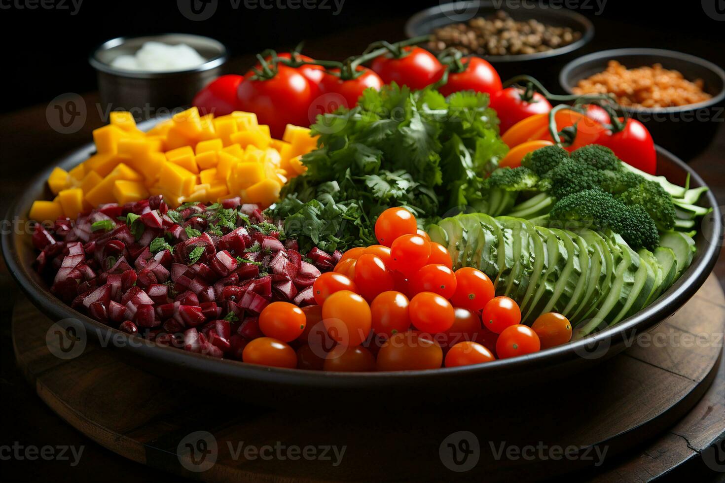 vegano ensalada bol, Fresco y vistoso ingredientes para mundo vegano día  celebracion, sano gastrónomo cocina presentación con delicioso  ingredientes, generado por ai 32060267 Foto de stock en Vecteezy