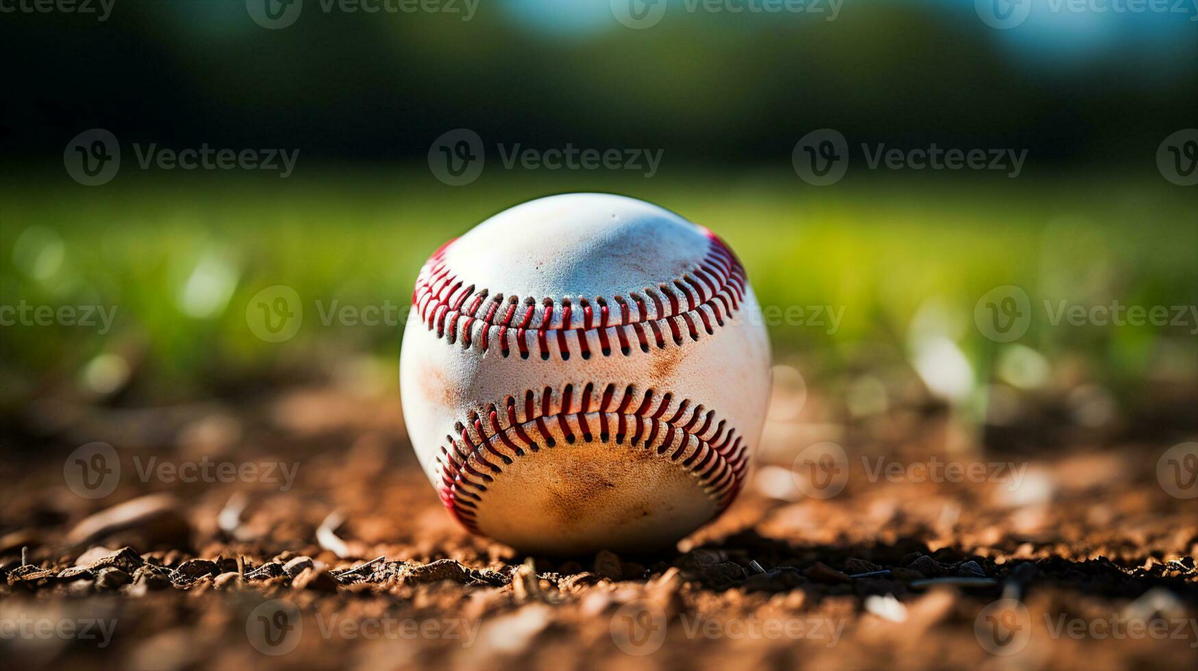 A close-up view of Baseball on Well-Maintained Infield Chalk Line in Outdoor Sports Field, Close-Up View with Rich Brown and White Contrast, Blured Background, AI-generated photo
