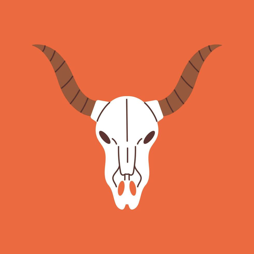 Vector western cow skull element. Buffalo skull on red background. Wild west and cowboy concept.