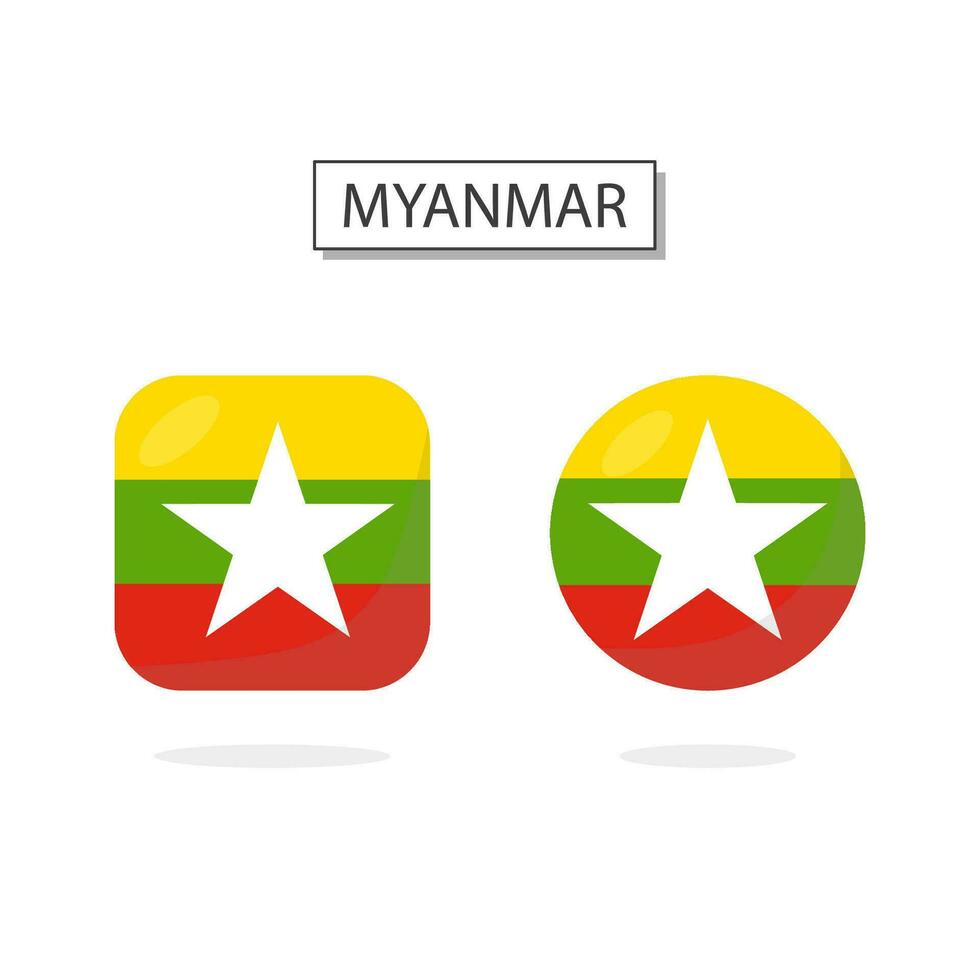 Flag of Myanmar 2 Shapes icon 3D cartoon style. vector