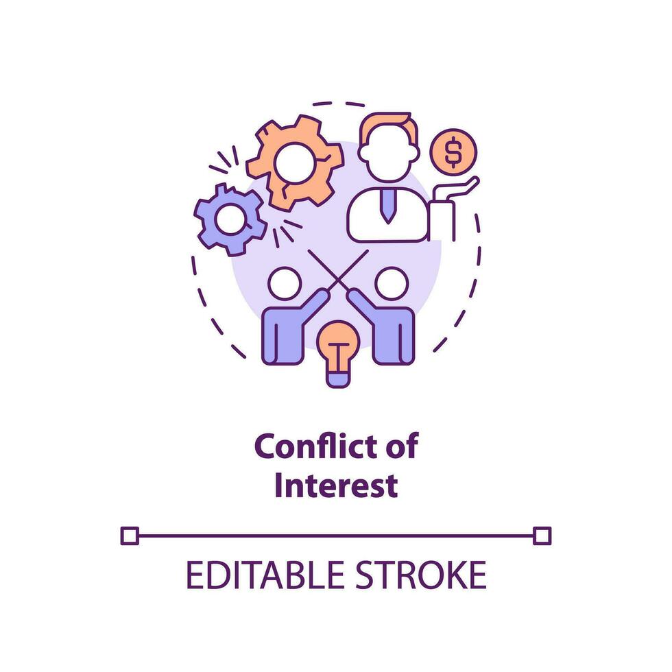 Editable conflict of interest icon concept, isolated vector, lobbying government thin line illustration. vector