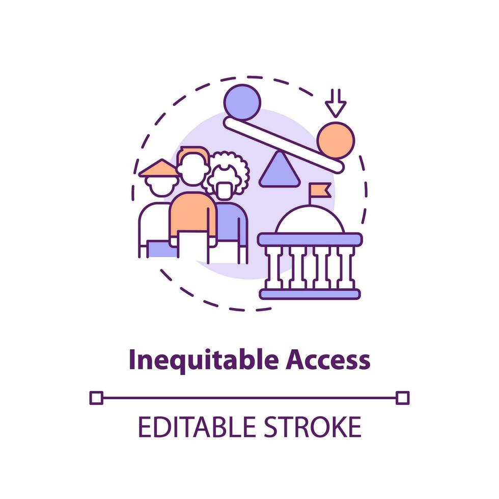 Editable inequitable access icon concept, isolated vector, lobbying government thin line illustration. vector