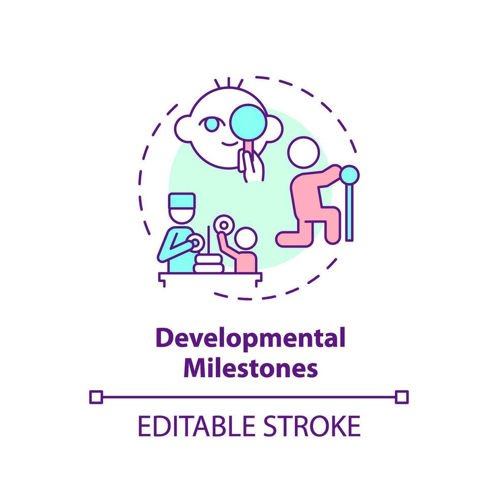 Developmental milestones concept icon. Baby development. Physical exam. Pediatric doctor. Baby growth. Infant care abstract idea thin line illustration. Isolated outline drawing. Editable stroke vector