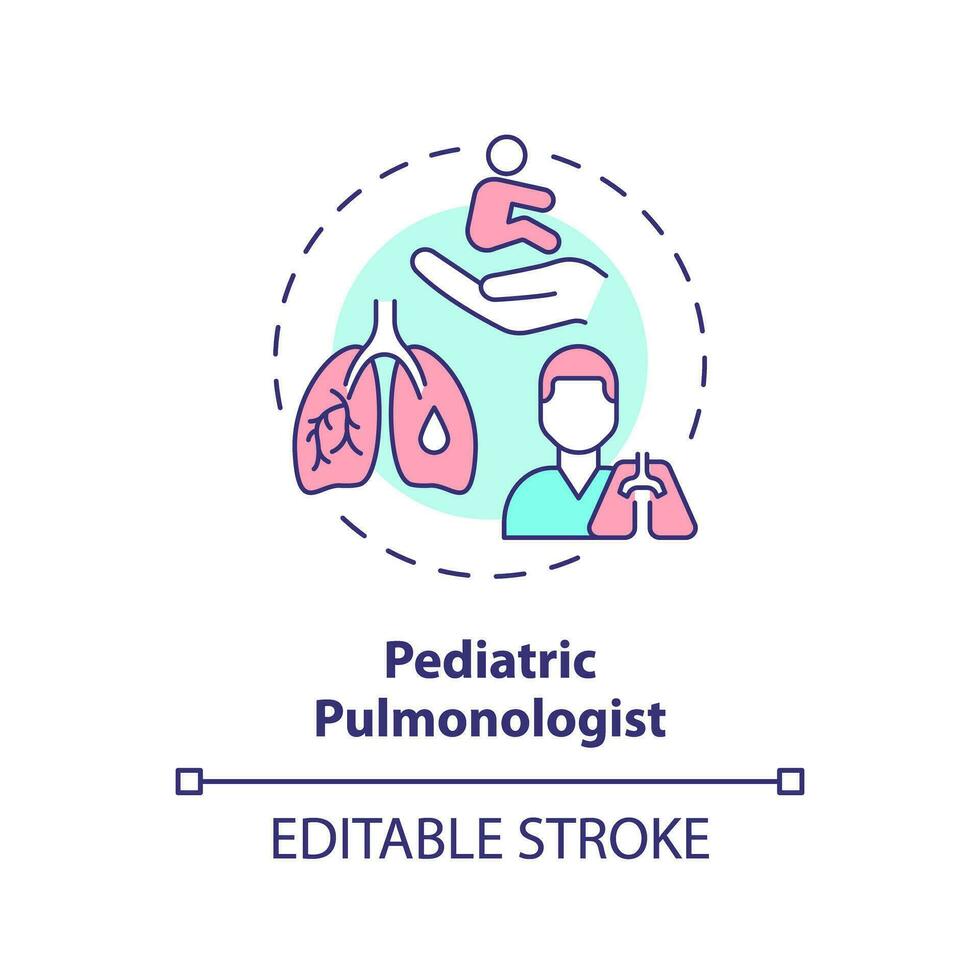 pediátrico neumólogo concepto icono. respiratorio sistema. pulmón doctor. respiración problema. niños hospital resumen idea Delgado línea ilustración. aislado contorno dibujo. editable carrera vector