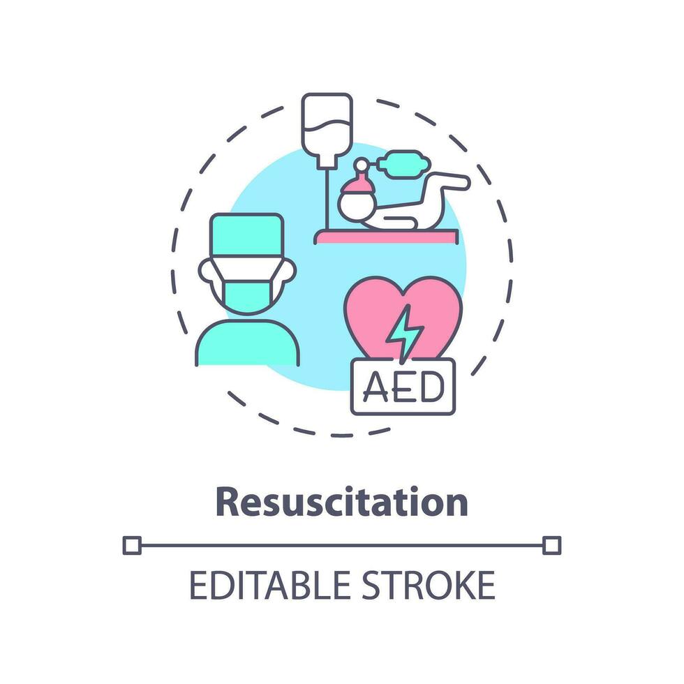 Resuscitation concept icon. Life support. Airway management. Critical illness. Aid help. Emergency health care abstract idea thin line illustration. Isolated outline drawing. Editable stroke vector