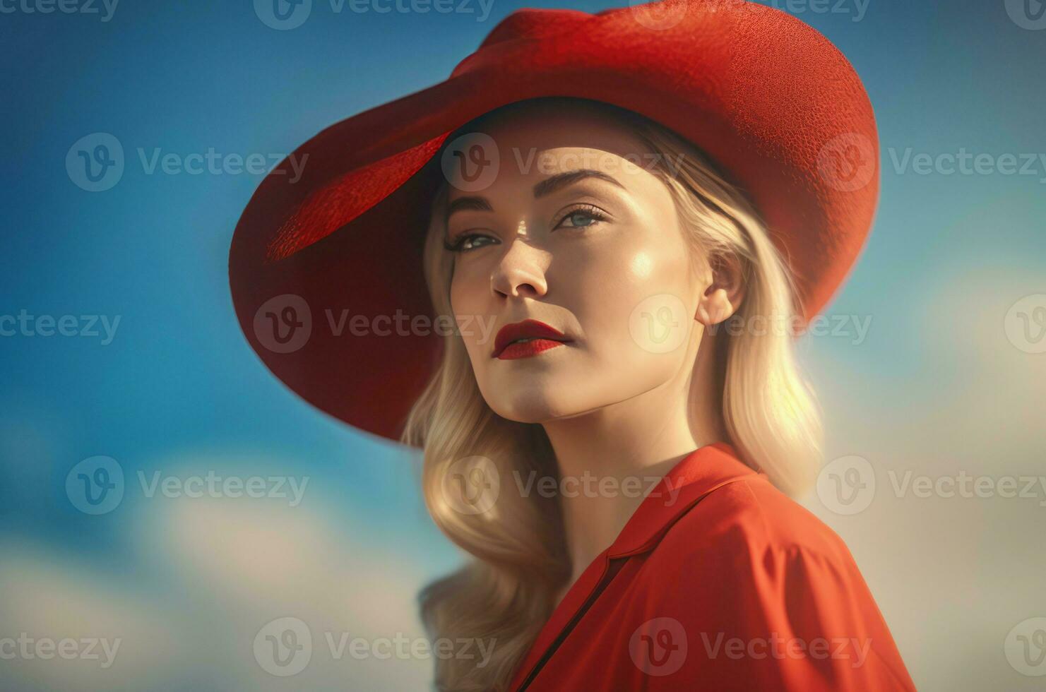Woman wearing red dress. Generate ai photo