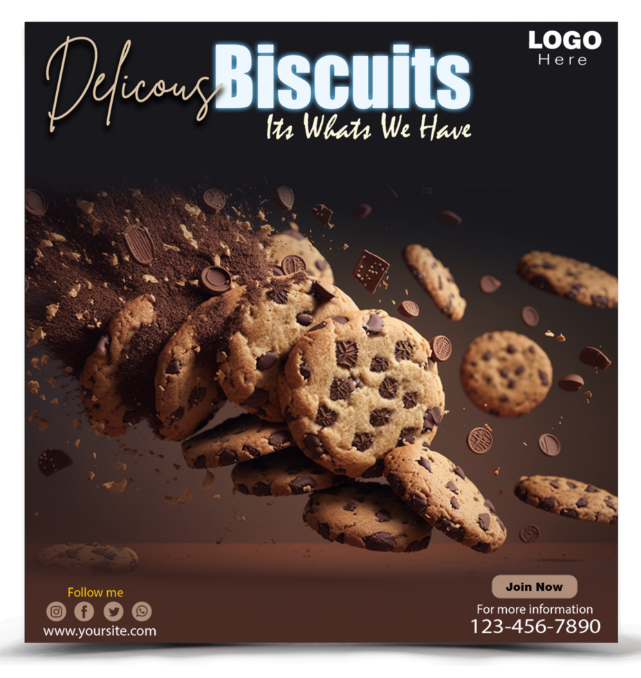 Delicious Biscuits Social media post template design. psd