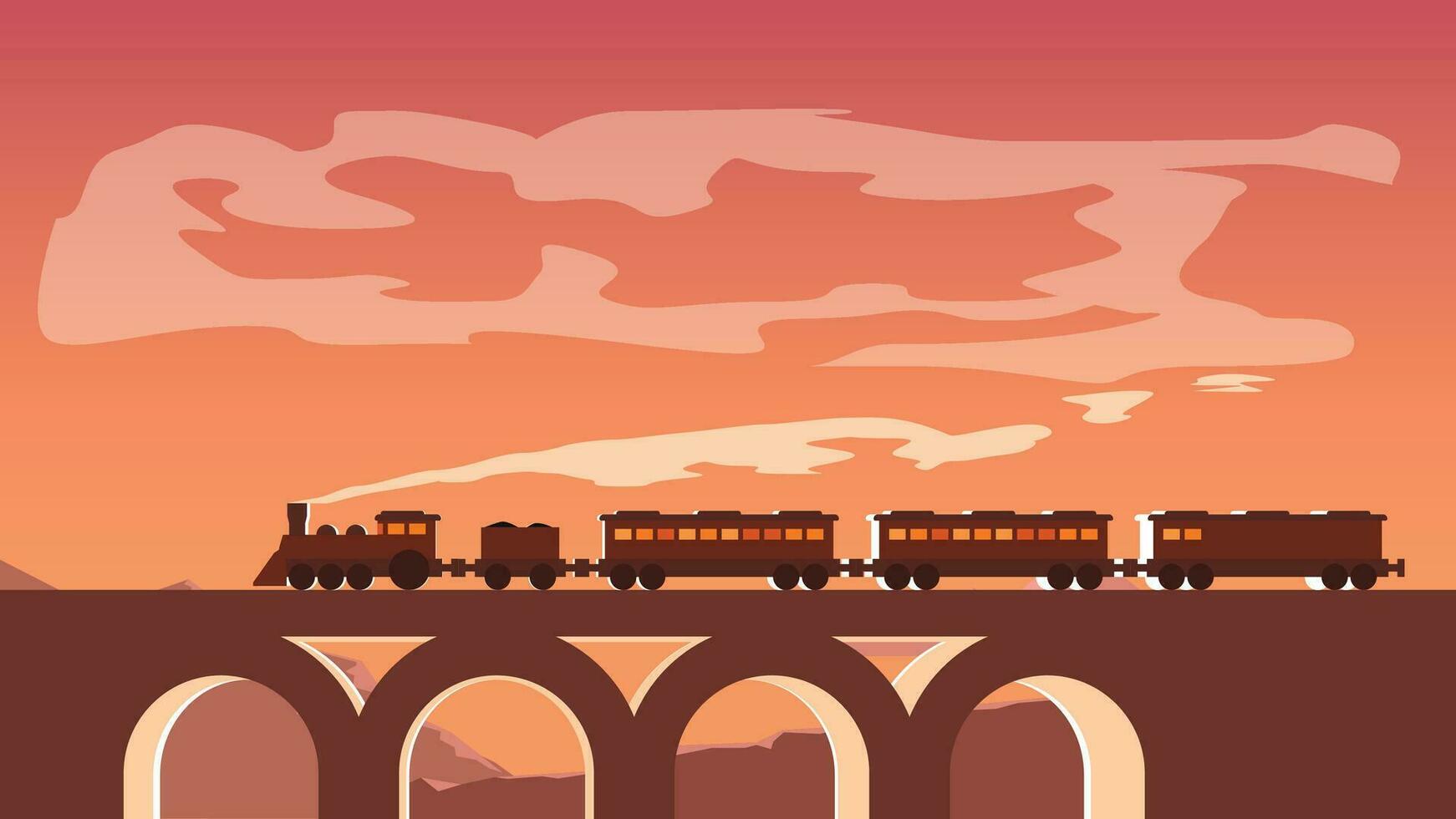 train on a bridge vector