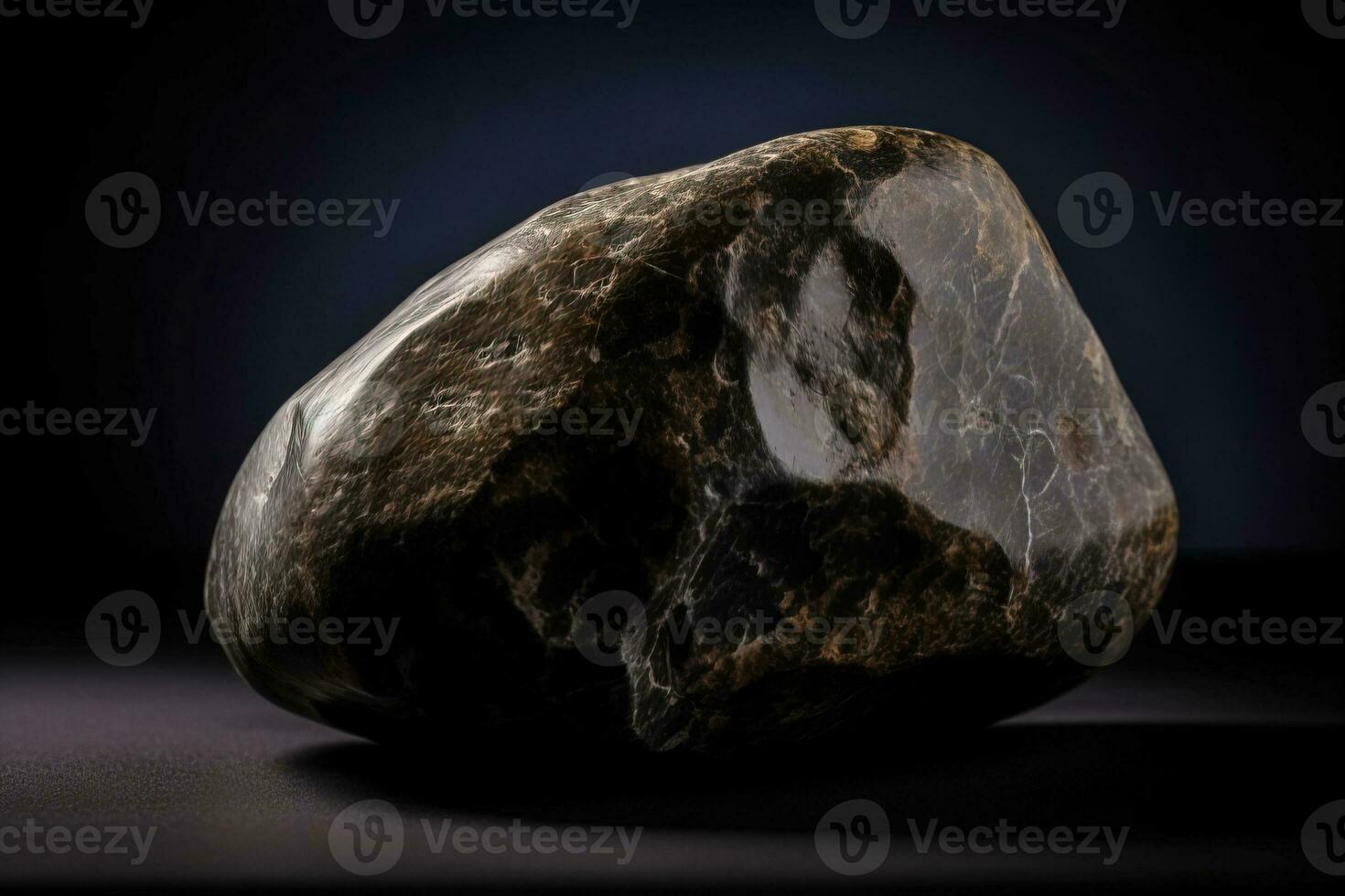 Musgravite is a rare precious natural geological stone on a black background in low key. AI generated. photo