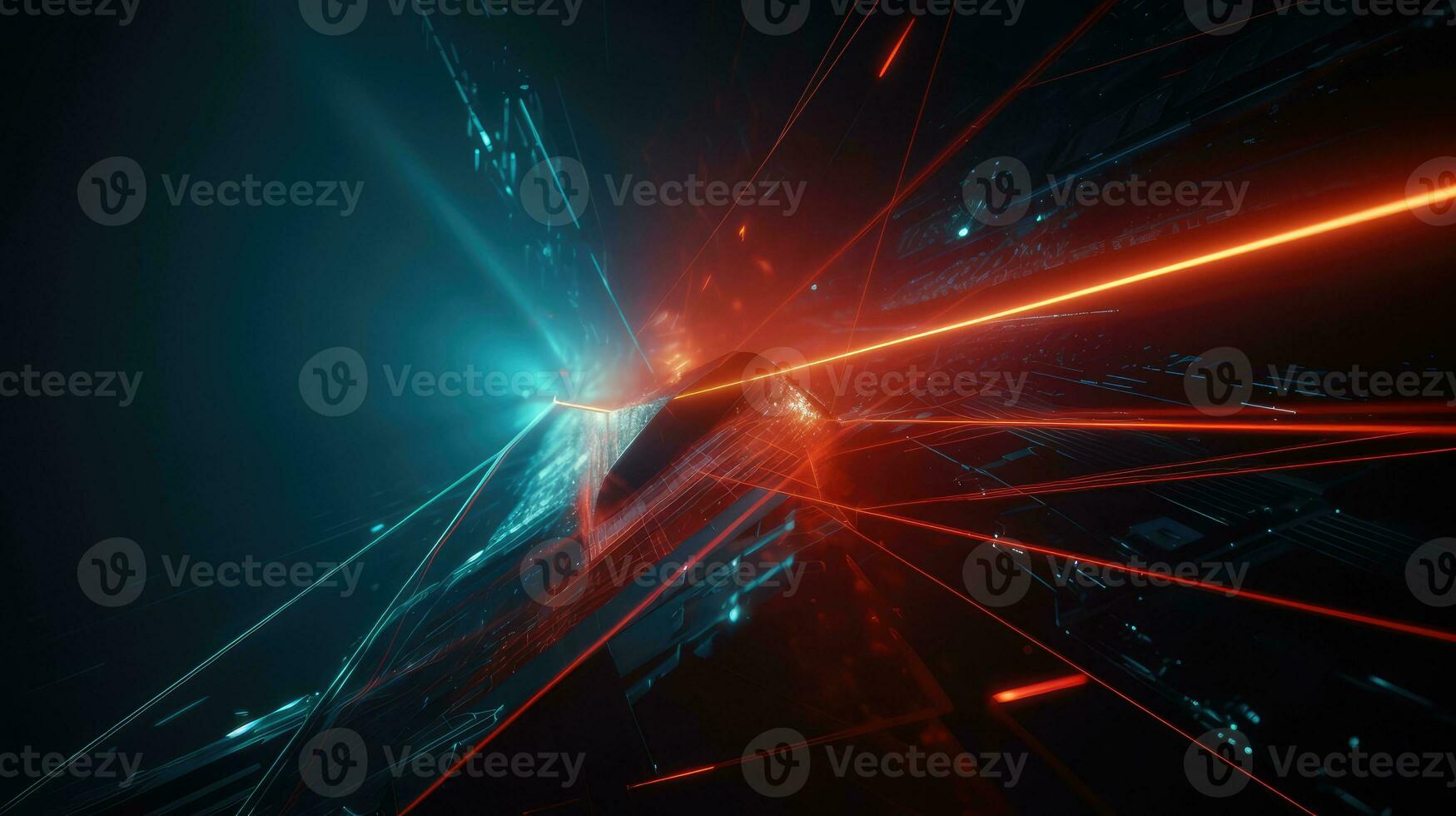 Red and blue laser neon lines abstract background. Generative AI photo
