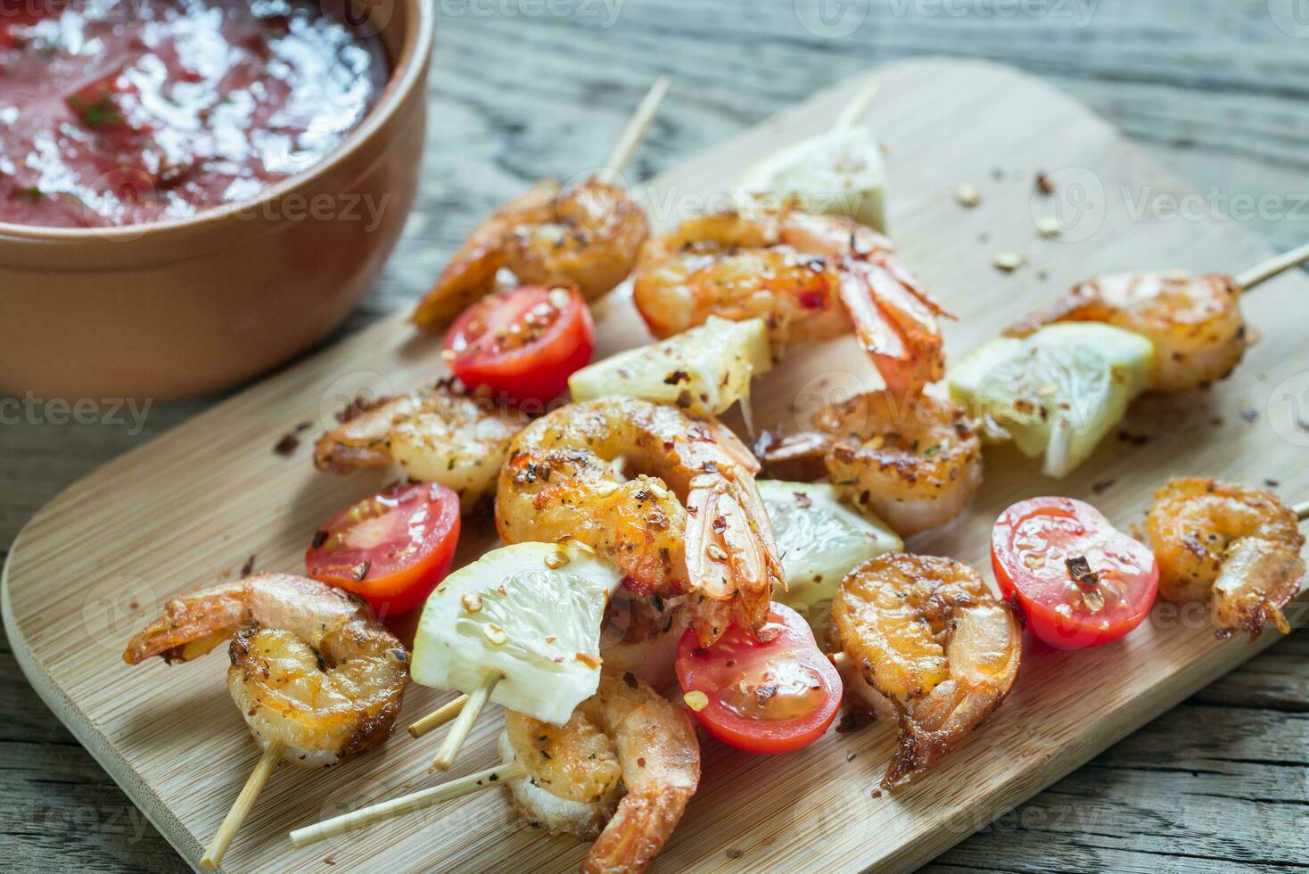 Skewers with shrimps photo