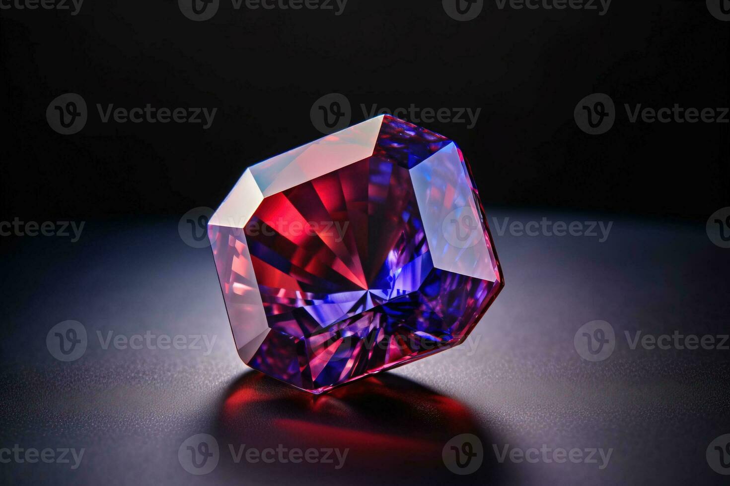 Red diamond is a rare precious natural stone on a black background. AI generated. Header banner mockup with space. photo