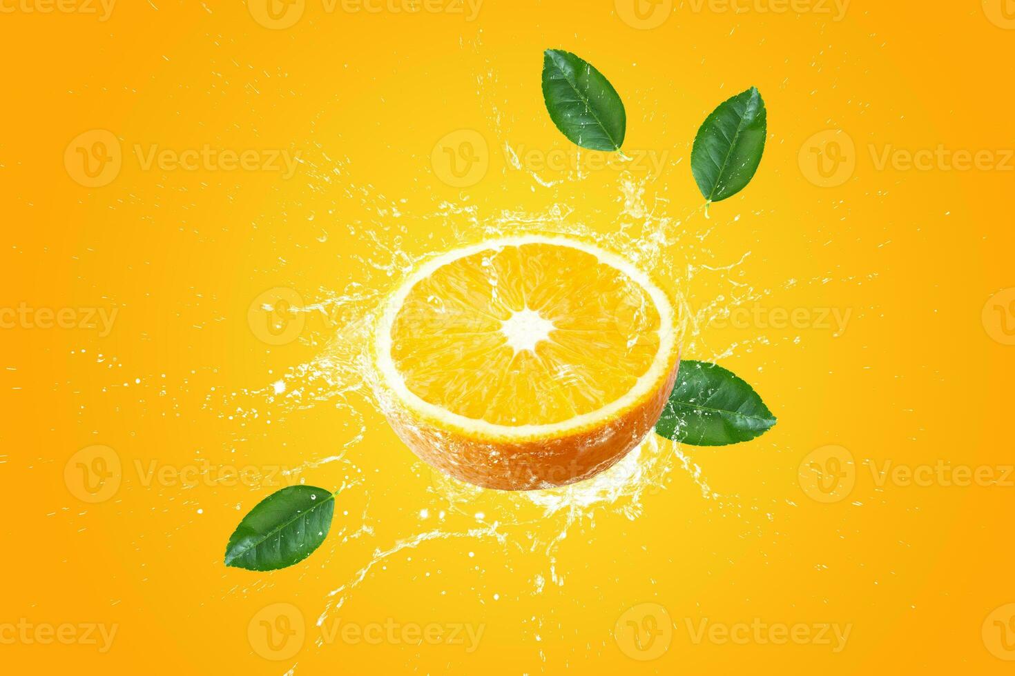 Creative layout made from Fresh Sliced oranges and Orange fruit and water Splashing on a pink background. photo