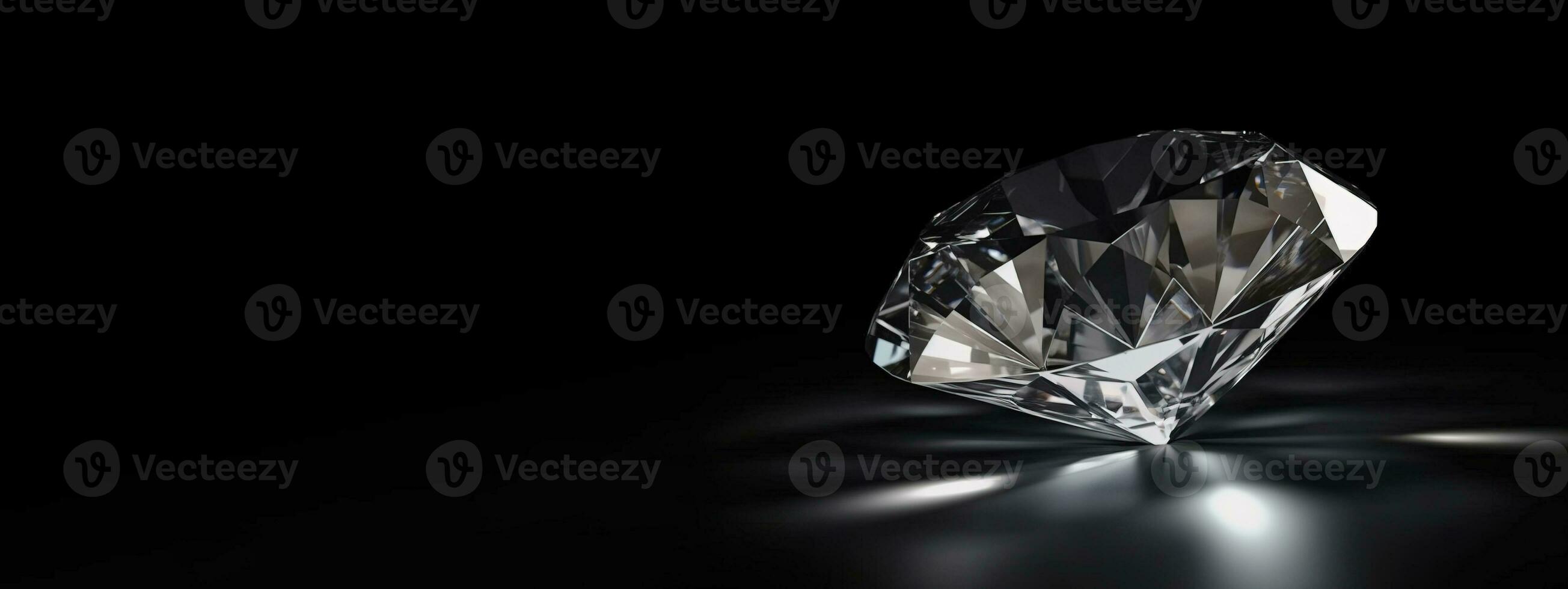 Diamond is a rare precious natural geological stone on a black background in low key. AI generated. photo