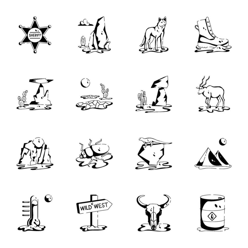 Bundle of Wild West Glyph Icons vector