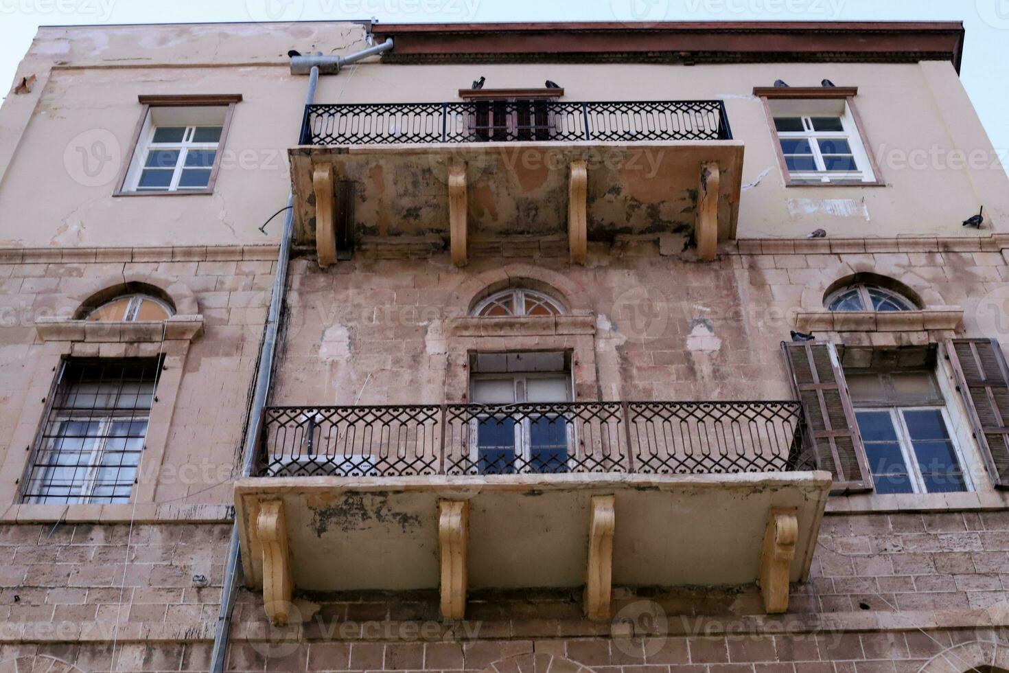 External balcony on the facade of a residential building. photo