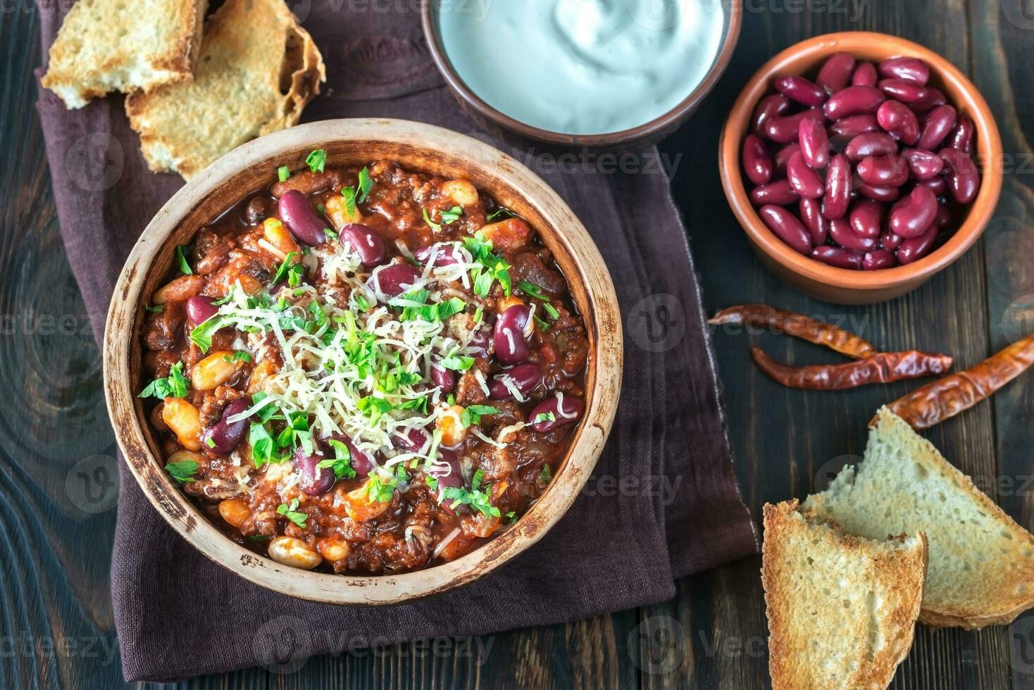 Bowl of chili con carne photo