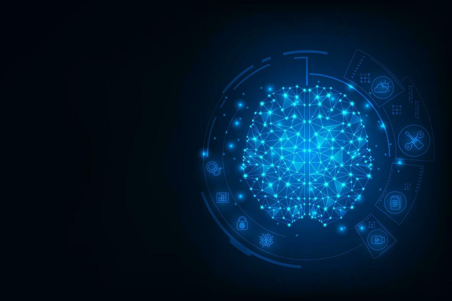 Vector AI smart brain big data processing futuristic with circuit board. Artificial intelligence micro processor concept background.