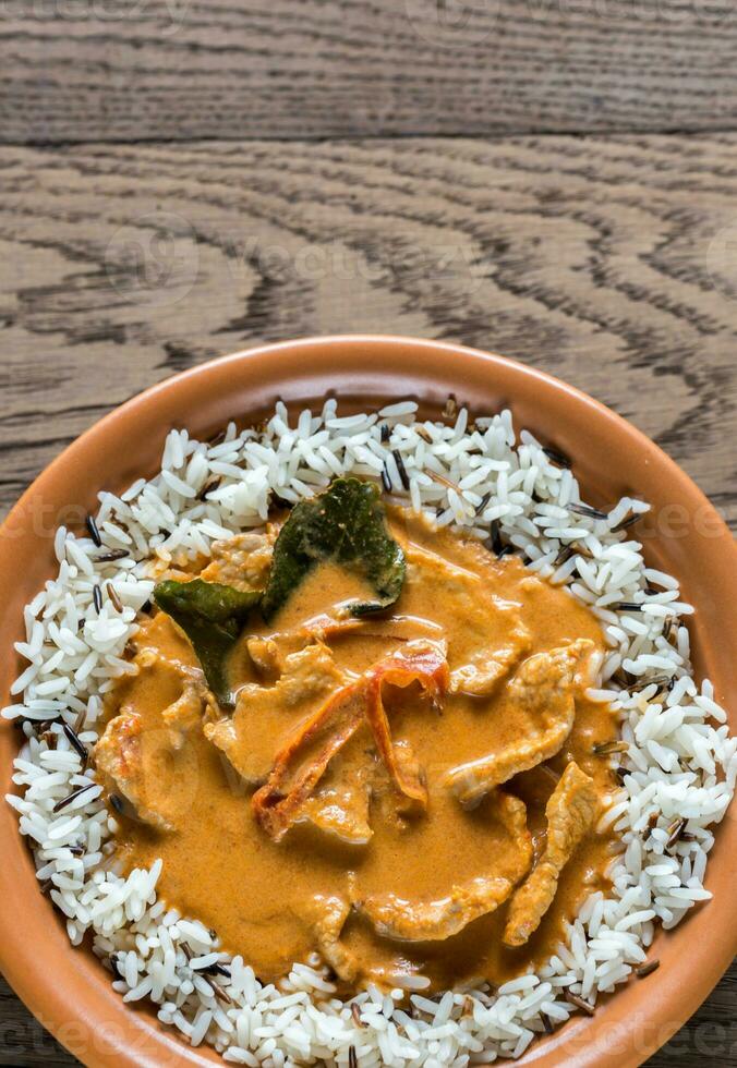 Thai panang curry with mix of white and wild rice photo
