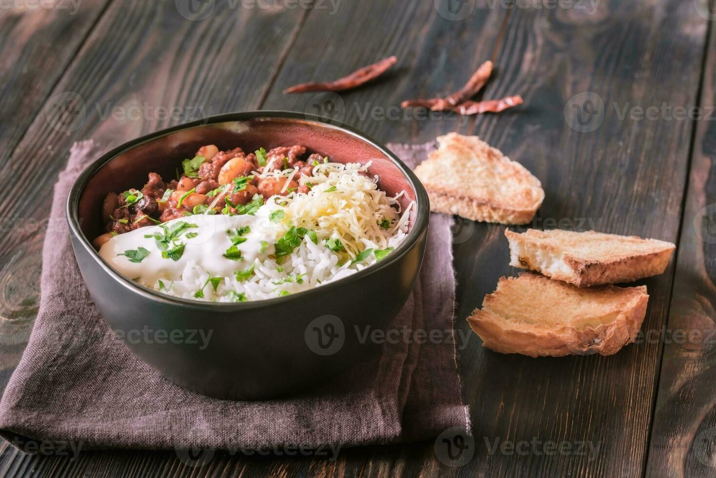 Bowl of chili con carne photo